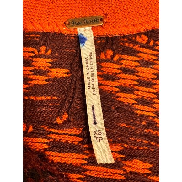 Free People Orange Knit Boho Sweater Dress XS Bell Sleeves Tie Back V Neck - Picture 6 of 15